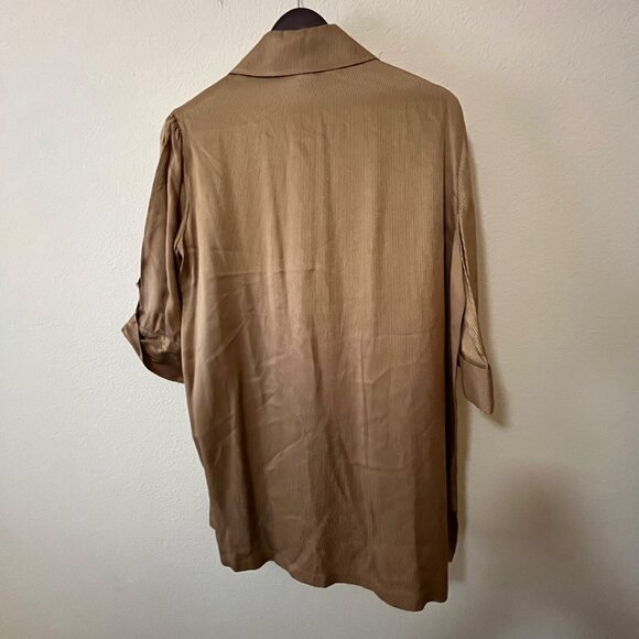 Soft Surroundings Women's 1/2 Roll Tab Sleeve Gold Silk Blouse Button Up SZ S - Picture 6 of 6